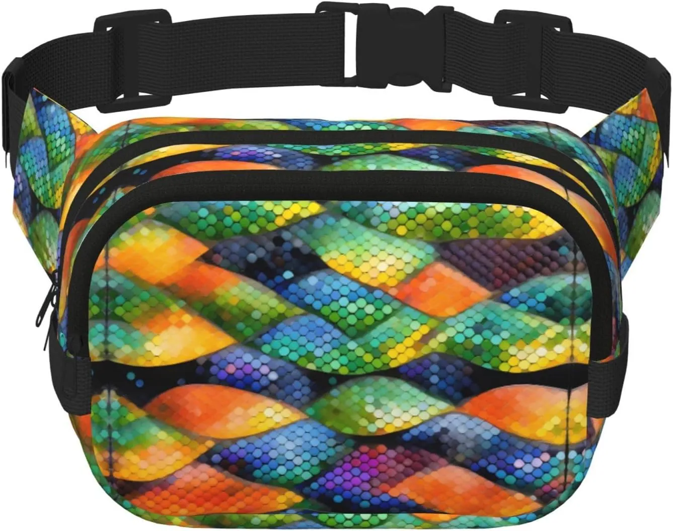 Square Double Layer Waist Bag - Crossbody Bag/Adjustable Strap Chest,for Travel Workout Running print Rainbow Fish Scale