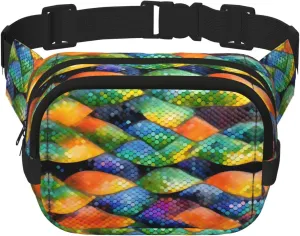 Square Double Layer Waist Bag - Crossbody Bag/Adjustable Strap Chest,for Travel Workout Running print Rainbow Fish Scale