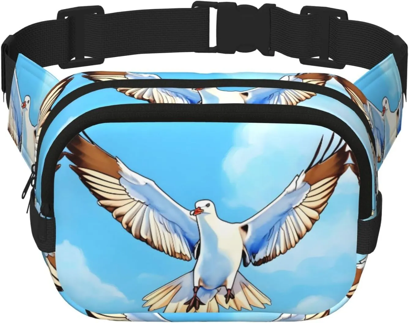 Square Double Layer Waist Bag - Crossbody Bag/Adjustable Strap Chest,for Travel Workout Running print Seagulls in flight
