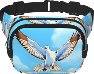 Square Double Layer Waist Bag - Crossbody Bag/Adjustable Strap Chest,for Travel Workout Running print Seagulls in flight