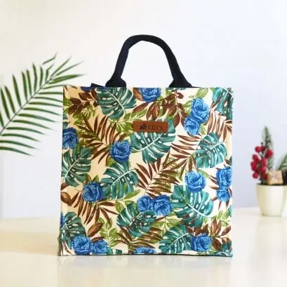 Square Shopping Bag - Beautiful Canvas and Japanese Cotton Fabric - Versatile and Stylish