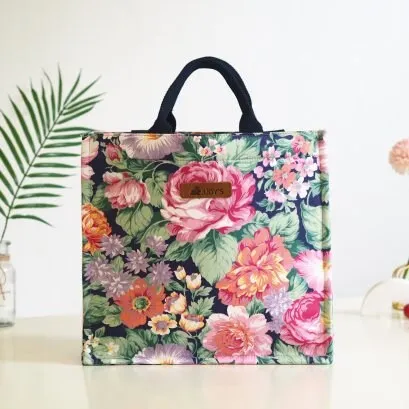 Square Shopping Bag - Beautiful Canvas and Japanese Cotton Fabric - Versatile and Stylish