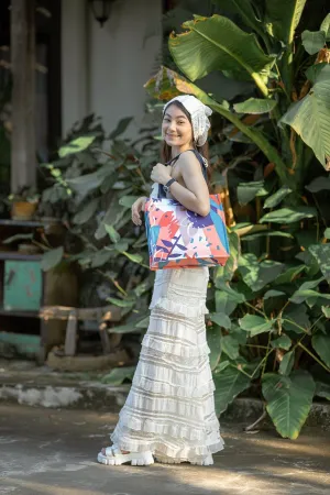 Square Shopping Bag - Beautiful Canvas and Japanese Cotton Fabric - Versatile and Stylish