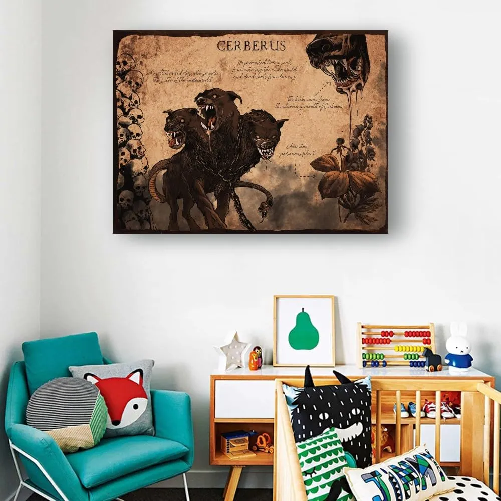 Stantini Cerberus Wall Art Greek Myths for Kids Poster Decoration Rectangular Canvas Pictures for Living Room Wall Decorative for Bedroom Paintings (8.00''x12.00'',Unframed)