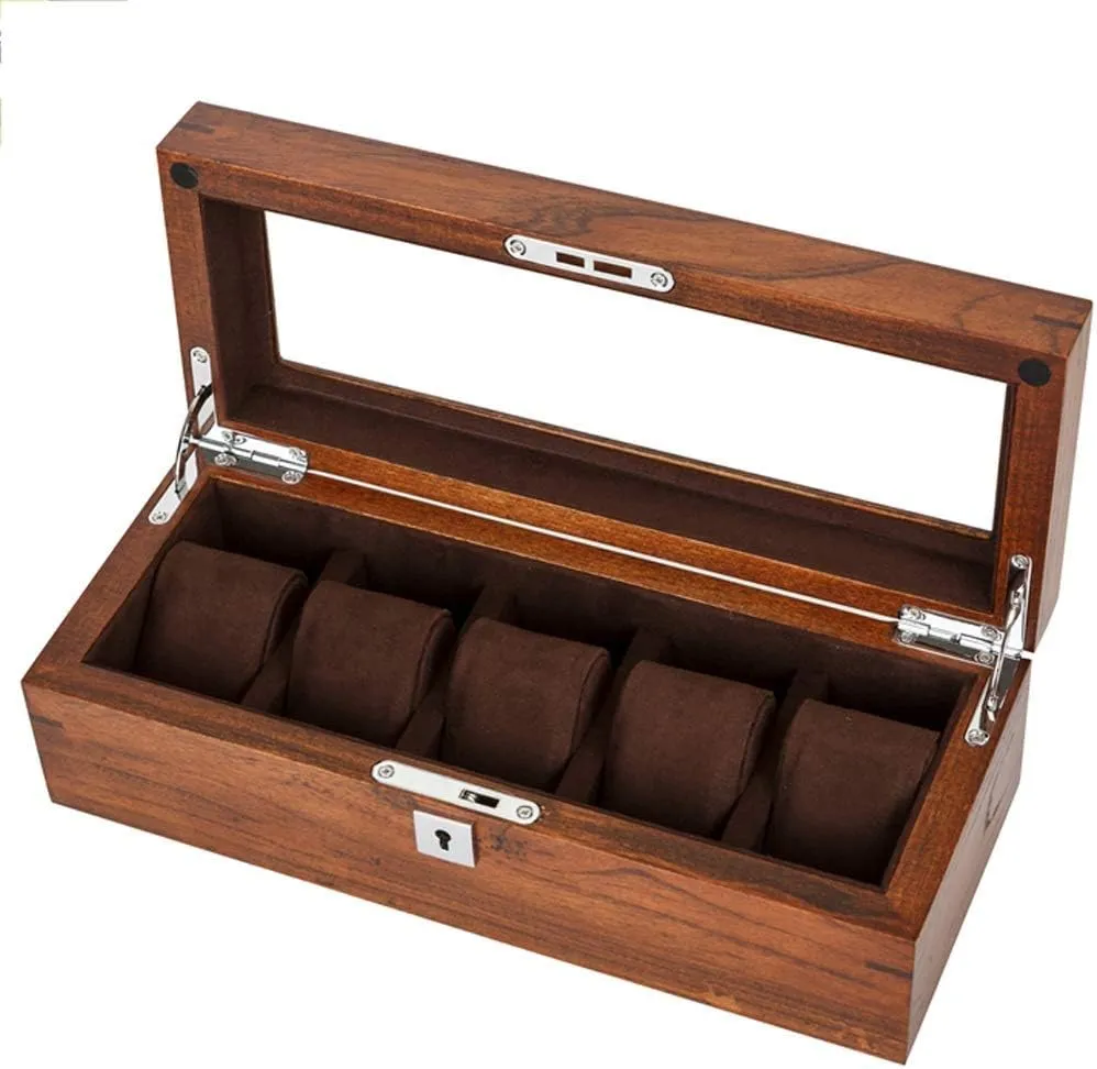 Storage Box - Pure Solid Wood Sunroof Watch Box 5 Pack Mechanical Watch Display Collection Storage Box