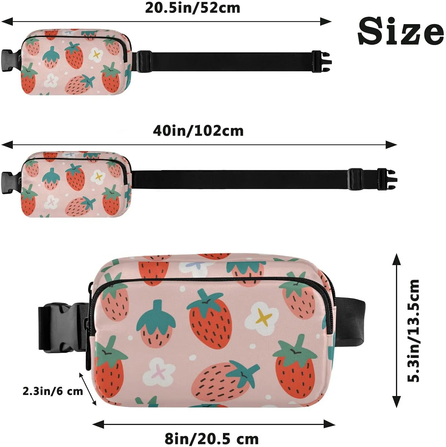 Strawberries Fanny Packs for Women Men Crossbody Bag Fashion Waist Packs Waterproof Sling Bag Belt Bag Waist Pouch with Adjustable Strap for Travel Outdoors Hiking Running Cycling Bum Bag Shoulder