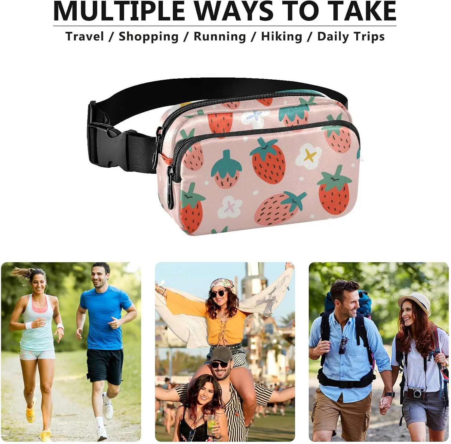 Strawberries Fanny Packs for Women Men Crossbody Bag Fashion Waist Packs Waterproof Sling Bag Belt Bag Waist Pouch with Adjustable Strap for Travel Outdoors Hiking Running Cycling Bum Bag Shoulder