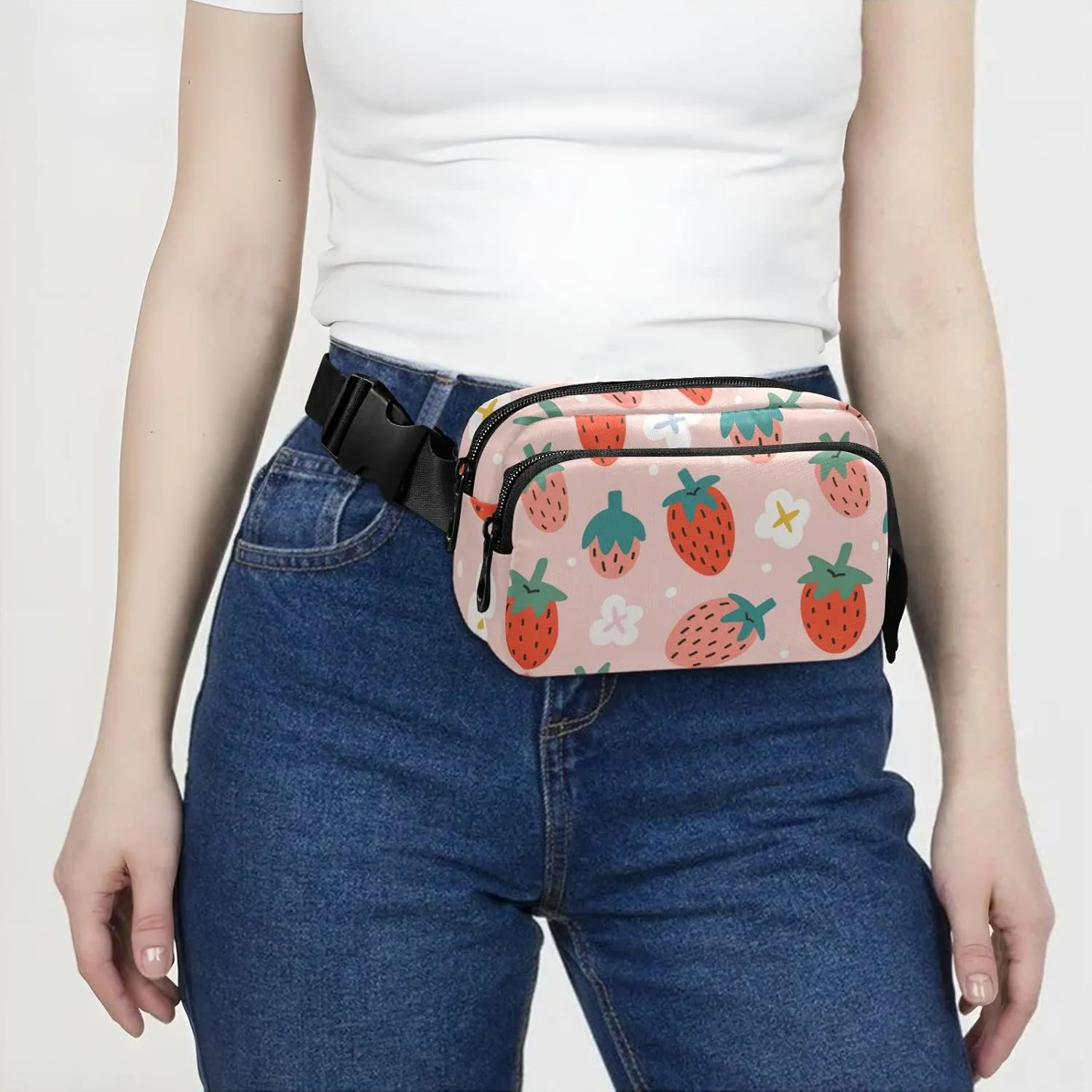 Strawberries Fanny Packs for Women Men Crossbody Bag Fashion Waist Packs Waterproof Sling Bag Belt Bag Waist Pouch with Adjustable Strap for Travel Outdoors Hiking Running Cycling Bum Bag Shoulder