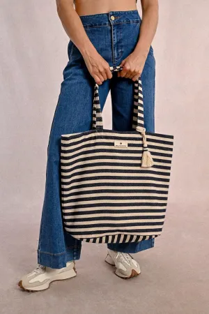 Striped Braided Woven Tote Bag