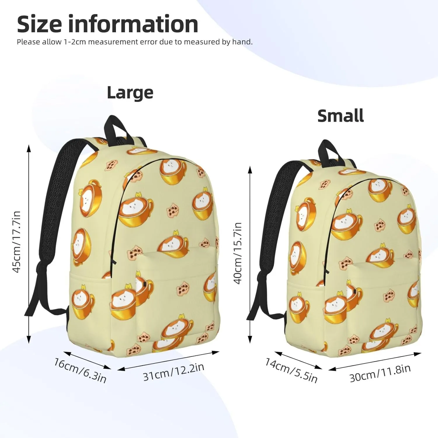 Stylish Canvas Casual Lightweight Backpack For Men, Women,Cartoon Cat Coffee Laptop Travel Rucksack, Medium