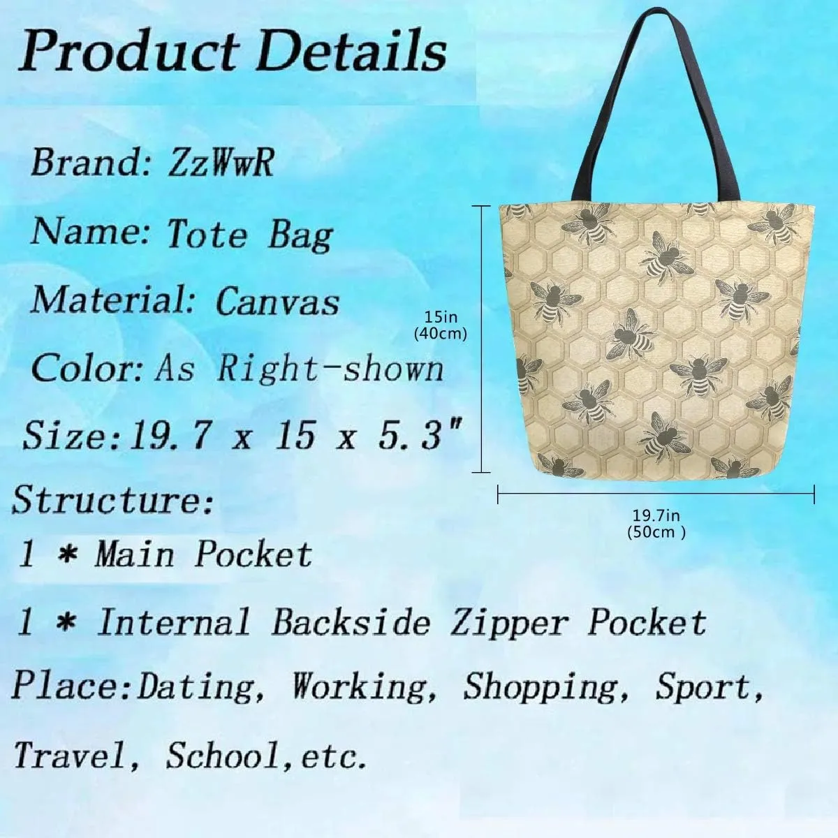 Stylish Cute Pattern Extra Large Shoulder Tote Bag for Beach Travel Weekender Gym Grocery Shopping