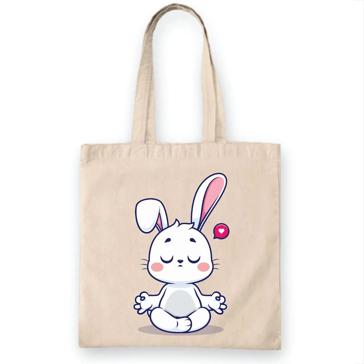 Stylish Gift for Yoga Lovers Bunny Pose Shape White Multicolor Canvas Tote Bag
