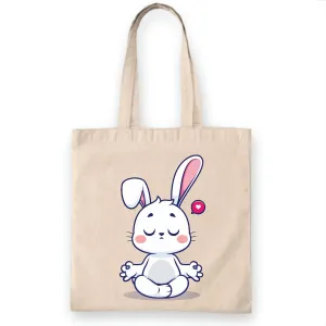 Stylish Gift for Yoga Lovers Bunny Pose Shape White Multicolor Canvas Tote Bag