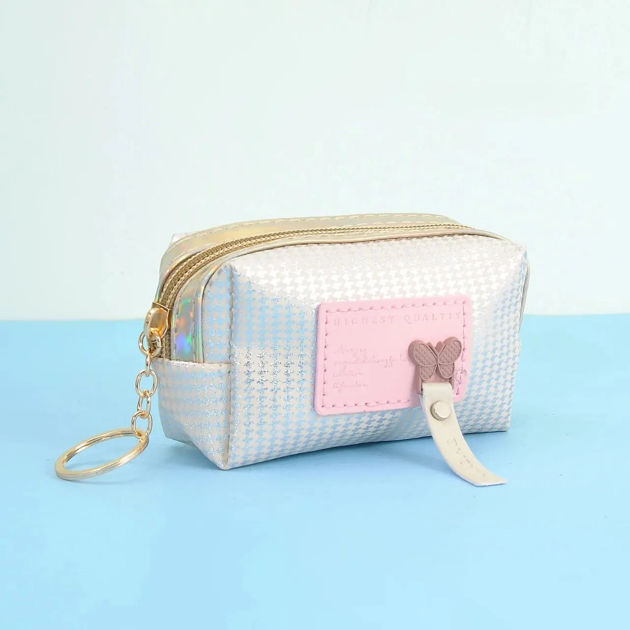 Stylish Mini Zipper Pouch with Keyring for Girls