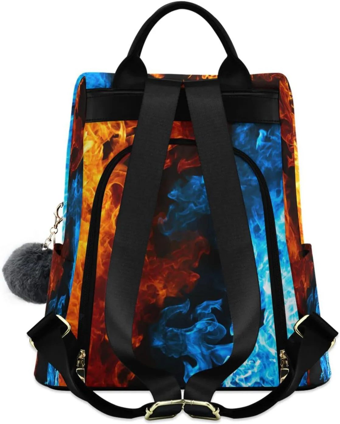 SUABO Red and Blue Fire Custom Backpack Purse for Women, Anti Theft Personalized Name Shoulder Bag Fashion Ladies Travel Bags