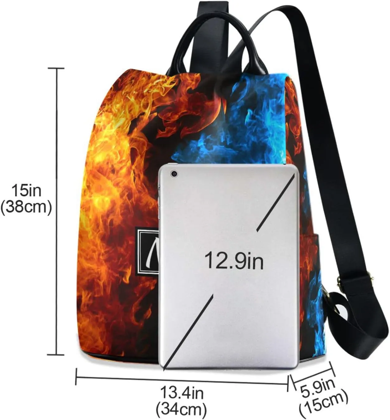 SUABO Red and Blue Fire Custom Backpack Purse for Women, Anti Theft Personalized Name Shoulder Bag Fashion Ladies Travel Bags