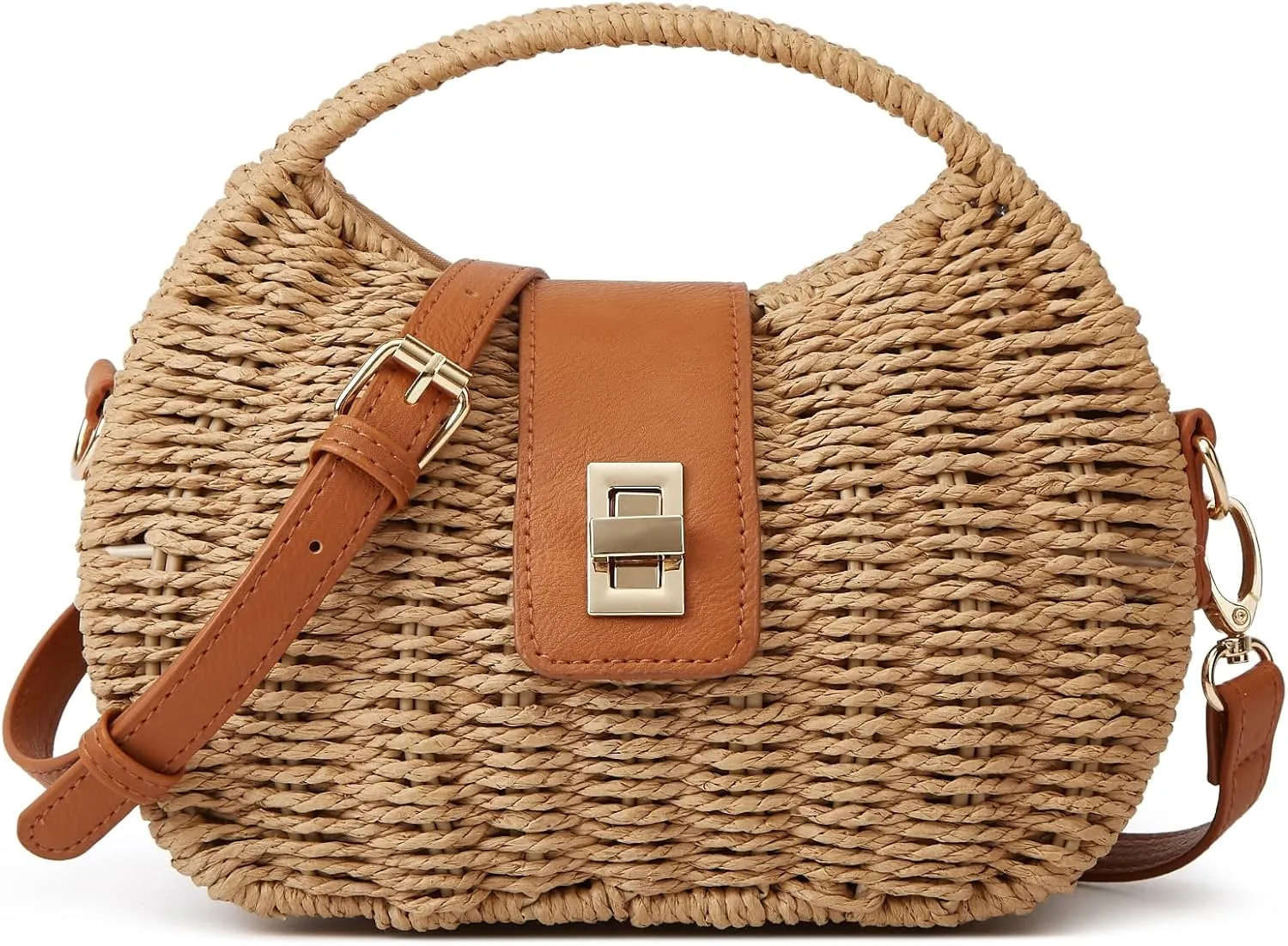 Summer Straw Woven Bag Women Summer Satchel Shoulder Handbag Top Handle Cross Body Purse Twist Clutch Tote