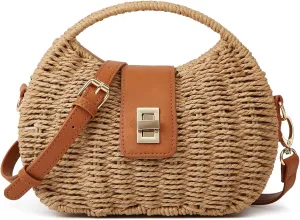 Summer Straw Woven Bag Women Summer Satchel Shoulder Handbag Top Handle Cross Body Purse Twist Clutch Tote