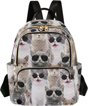 Sunglasses Cats Mini Backpack for Women, Travel Backpack Purse Daypack Shoulder Bag for Ladies