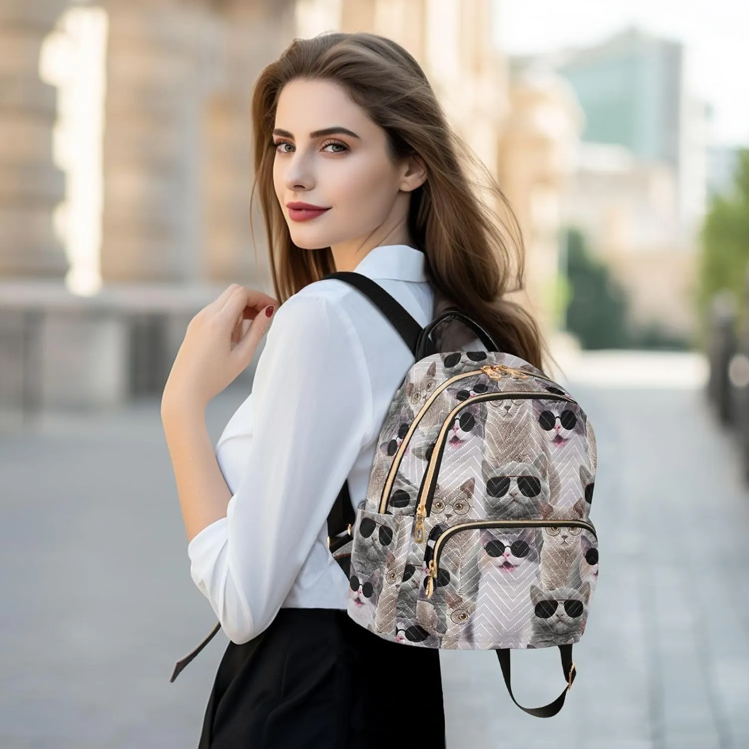 Sunglasses Cats Mini Backpack for Women, Travel Backpack Purse Daypack Shoulder Bag for Ladies