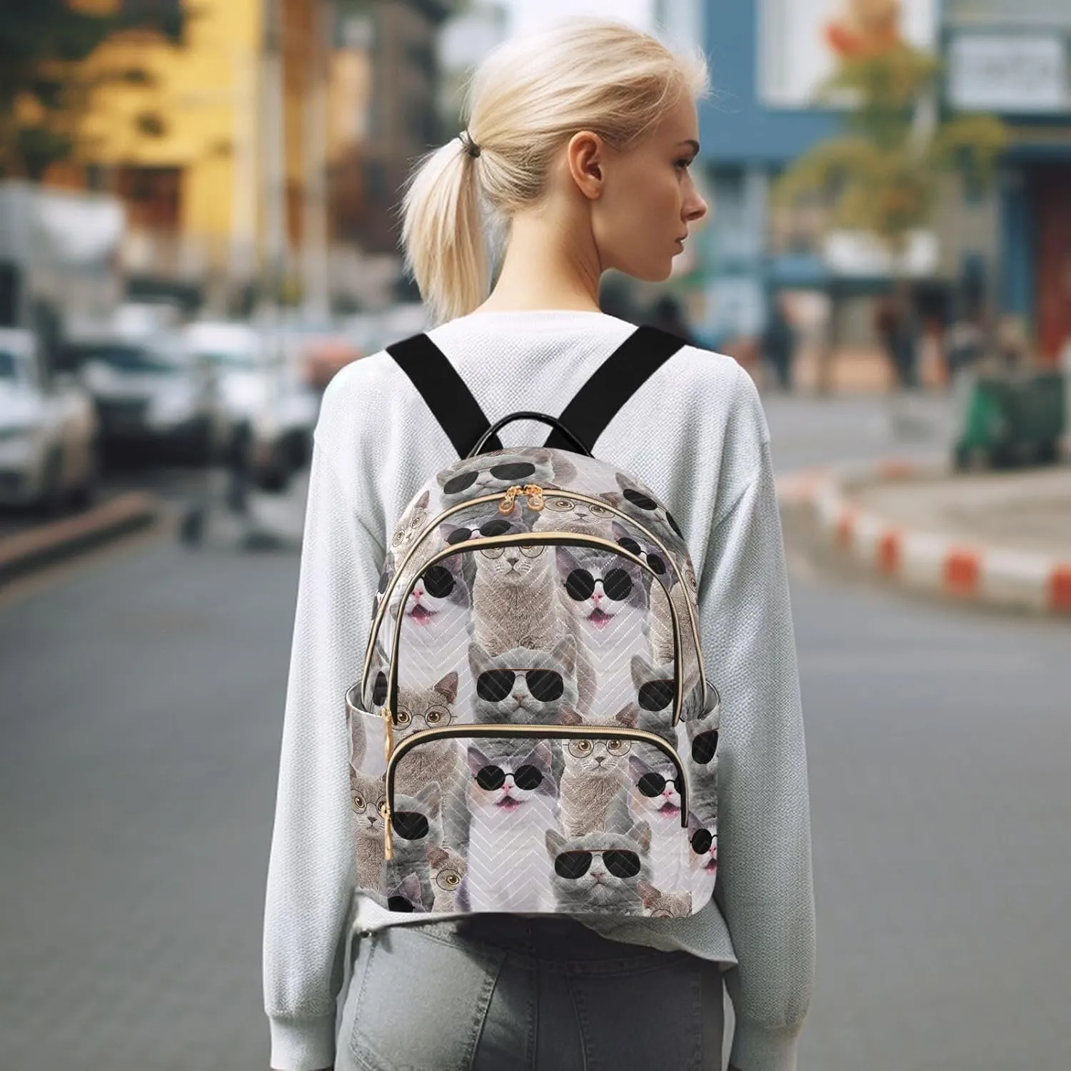Sunglasses Cats Mini Backpack for Women, Travel Backpack Purse Daypack Shoulder Bag for Ladies