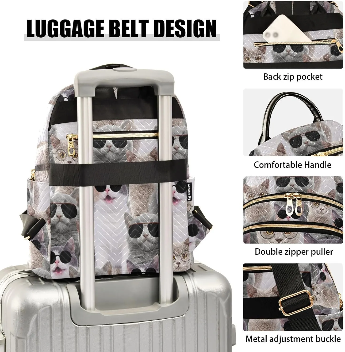 Sunglasses Cats Mini Backpack for Women, Travel Backpack Purse Daypack Shoulder Bag for Ladies