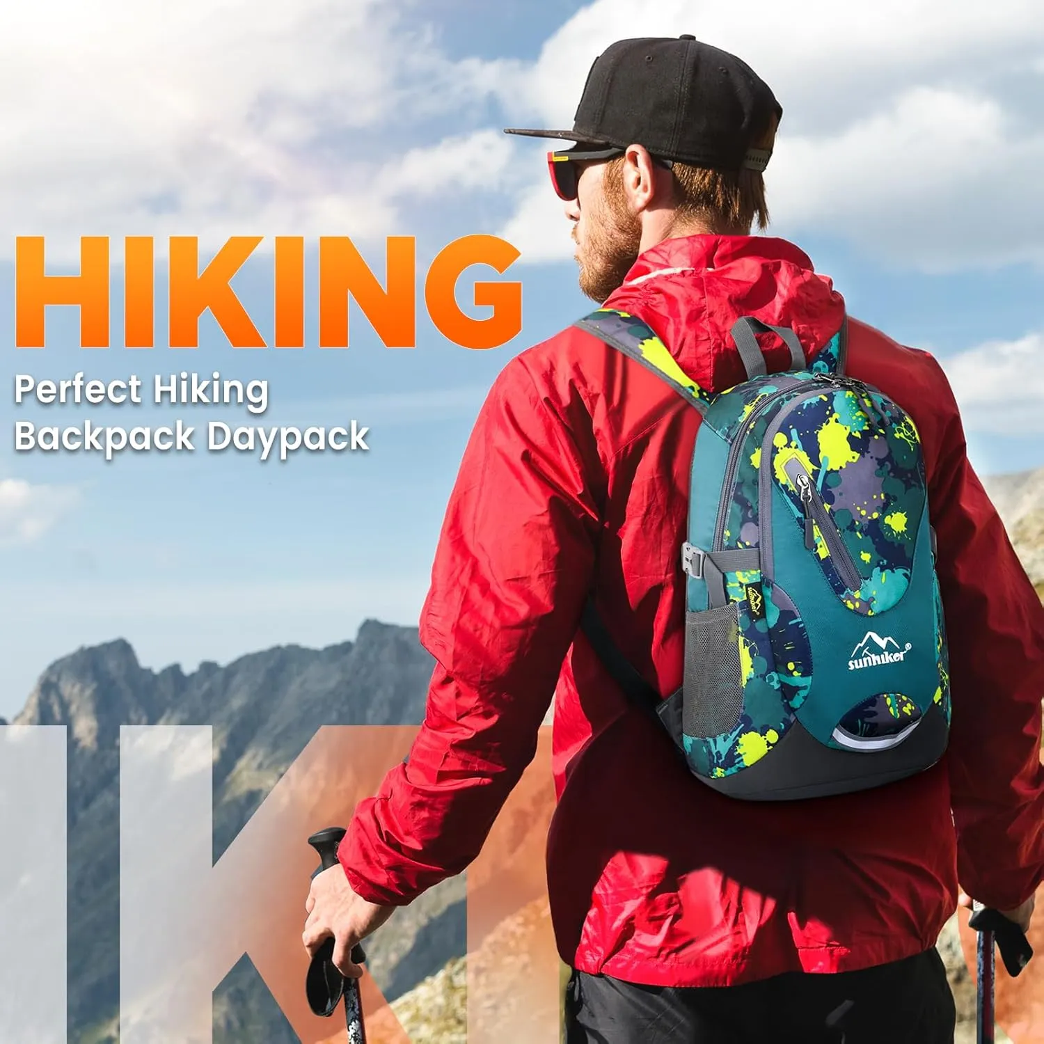 sunhiker Small Cycling Hiking Backpack Water Resistant Travel Backpack Lightweight Daypack M0714 （20-25L）-Colorful Micai