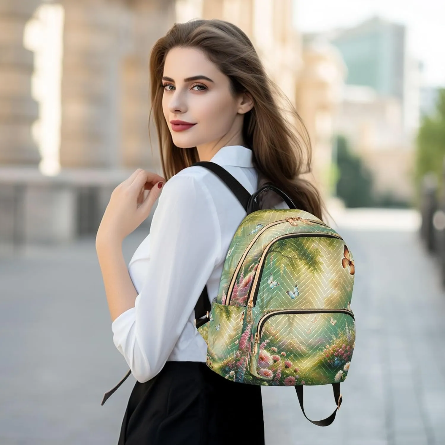 Sunlit Flower Butterflies Backpack Purse for Women Girls Anti-theft Mini Fashion Travel Backpack for Lady Traveling College M