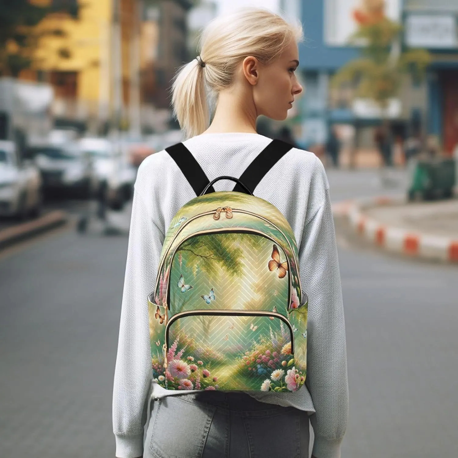 Sunlit Flower Butterflies Backpack Purse for Women Girls Anti-theft Mini Fashion Travel Backpack for Lady Traveling College M