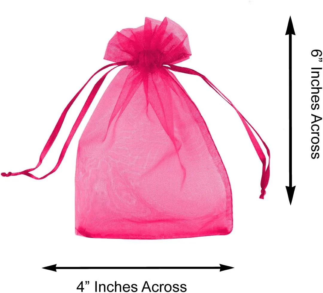 Super Z Outlet 100 Pack 4x6 Inch Mini Sheer Drawstring Organza Transparent Bags Jewelry Sack Pouches for Wedding, Party Decorations, Arts & Crafts Gifts (Fuchsia)