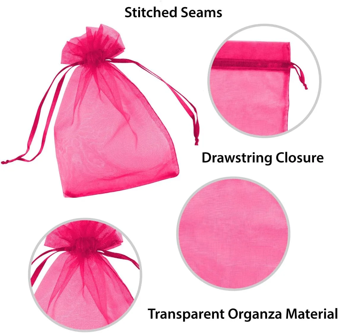 Super Z Outlet 100 Pack 4x6 Inch Mini Sheer Drawstring Organza Transparent Bags Jewelry Sack Pouches for Wedding, Party Decorations, Arts & Crafts Gifts (Fuchsia)