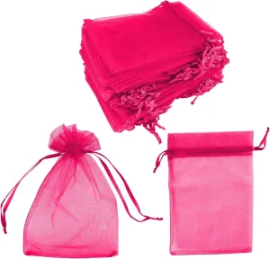 Super Z Outlet 100 Pack 4x6 Inch Mini Sheer Drawstring Organza Transparent Bags Jewelry Sack Pouches for Wedding, Party Decorations, Arts & Crafts Gifts (Fuchsia)