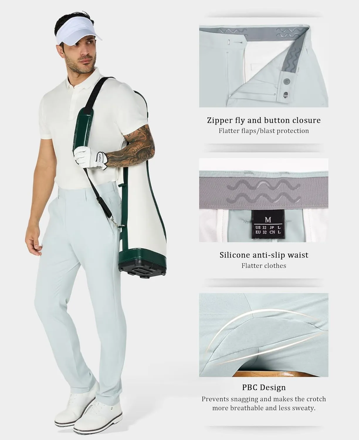 Susclude Mens Classic Fit Golf Pants Stretch Work Dress Comfy Pants Water Resistant Lightweight Casual Trousers with Pockets