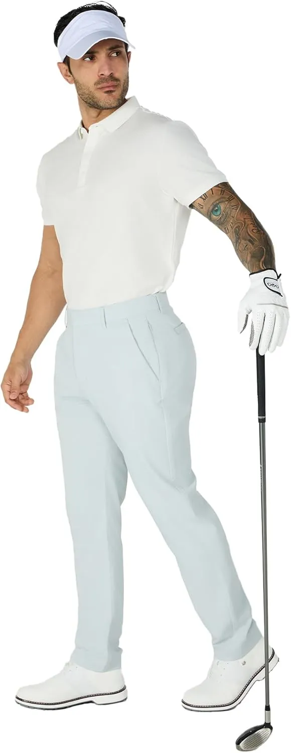 Susclude Mens Classic Fit Golf Pants Stretch Work Dress Comfy Pants Water Resistant Lightweight Casual Trousers with Pockets