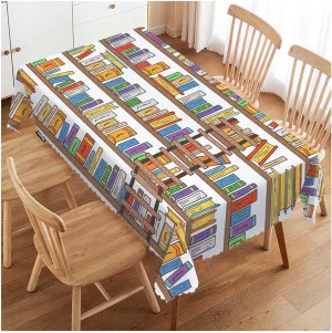Swono 52x70 Inch Bookshelf Tablecloth Library Bookshelves Books and Ladder Farmhouse Dining Table Cloth Anti-Stain Talking Table Cover for Kitchen Dinning Room Coffee Store