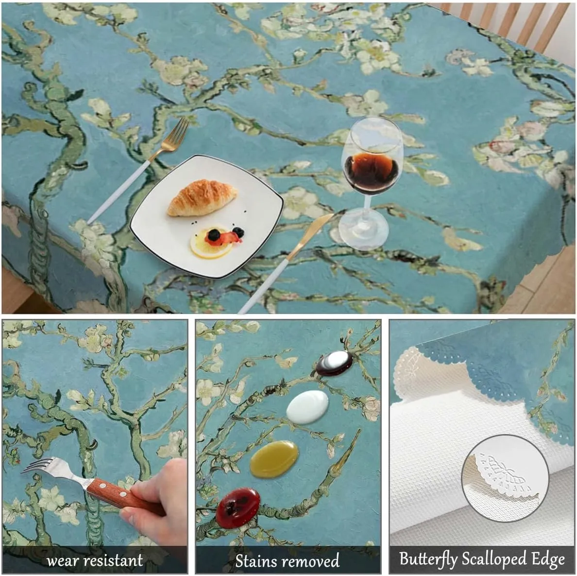 Swono Almond Blossom Tablecloth Retro Cherry Flowers Branch Decorative Table Cover for Kitchen, Dinning, Coffee, Party, Banquet and Holiday Tablecloth, 52x70 Inch(4-6 Seats)