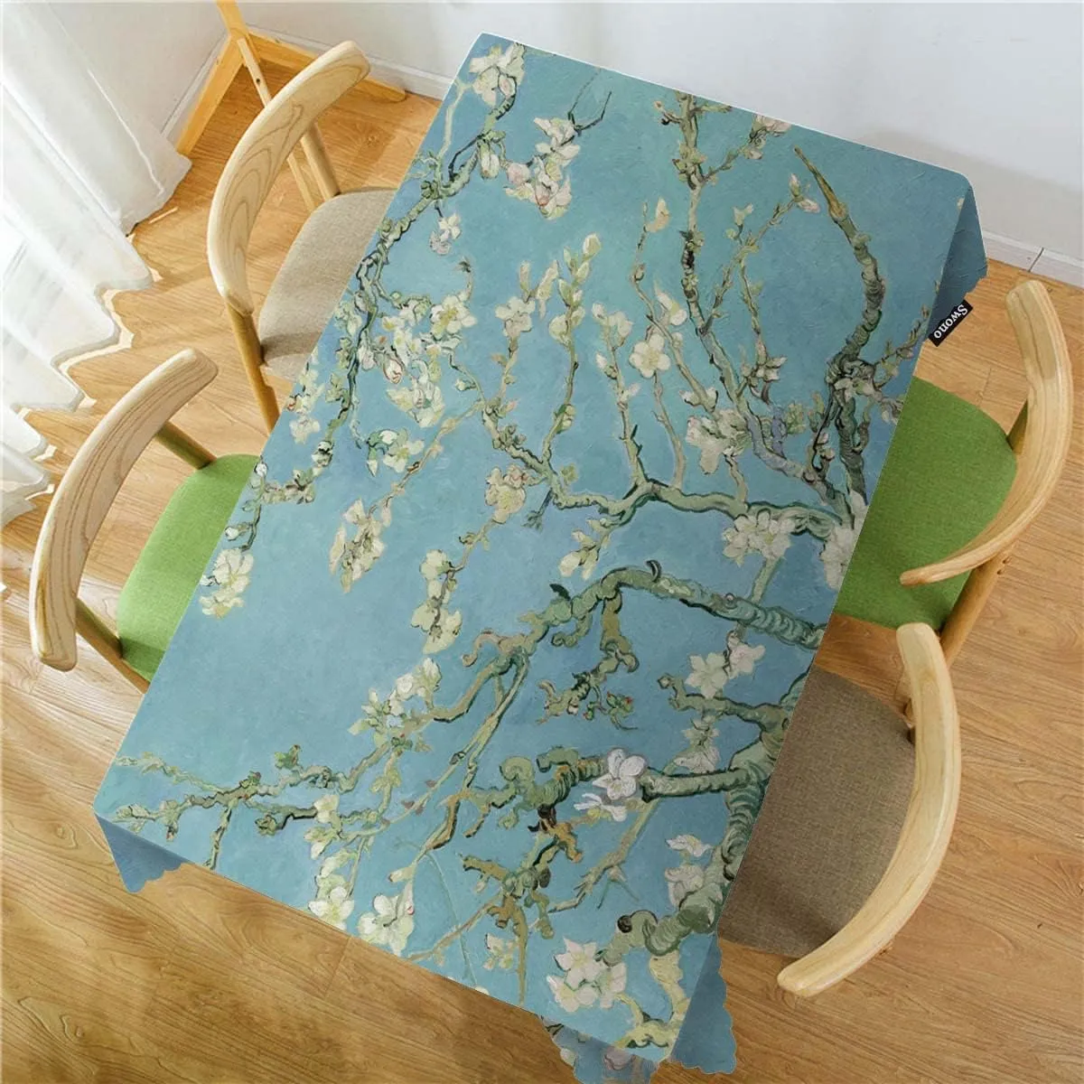 Swono Almond Blossom Tablecloth Retro Cherry Flowers Branch Decorative Table Cover for Kitchen, Dinning, Coffee, Party, Banquet and Holiday Tablecloth, 52x70 Inch(4-6 Seats)