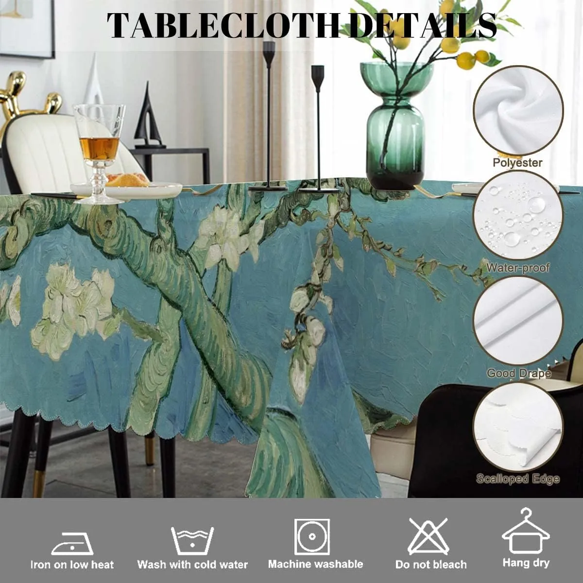 Swono Almond Blossom Tablecloth Retro Cherry Flowers Branch Decorative Table Cover for Kitchen, Dinning, Coffee, Party, Banquet and Holiday Tablecloth, 52x70 Inch(4-6 Seats)