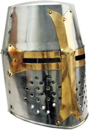 Szco Supplies 14” Decorative Barrel Brass Helm Crusader Helmet (910902)