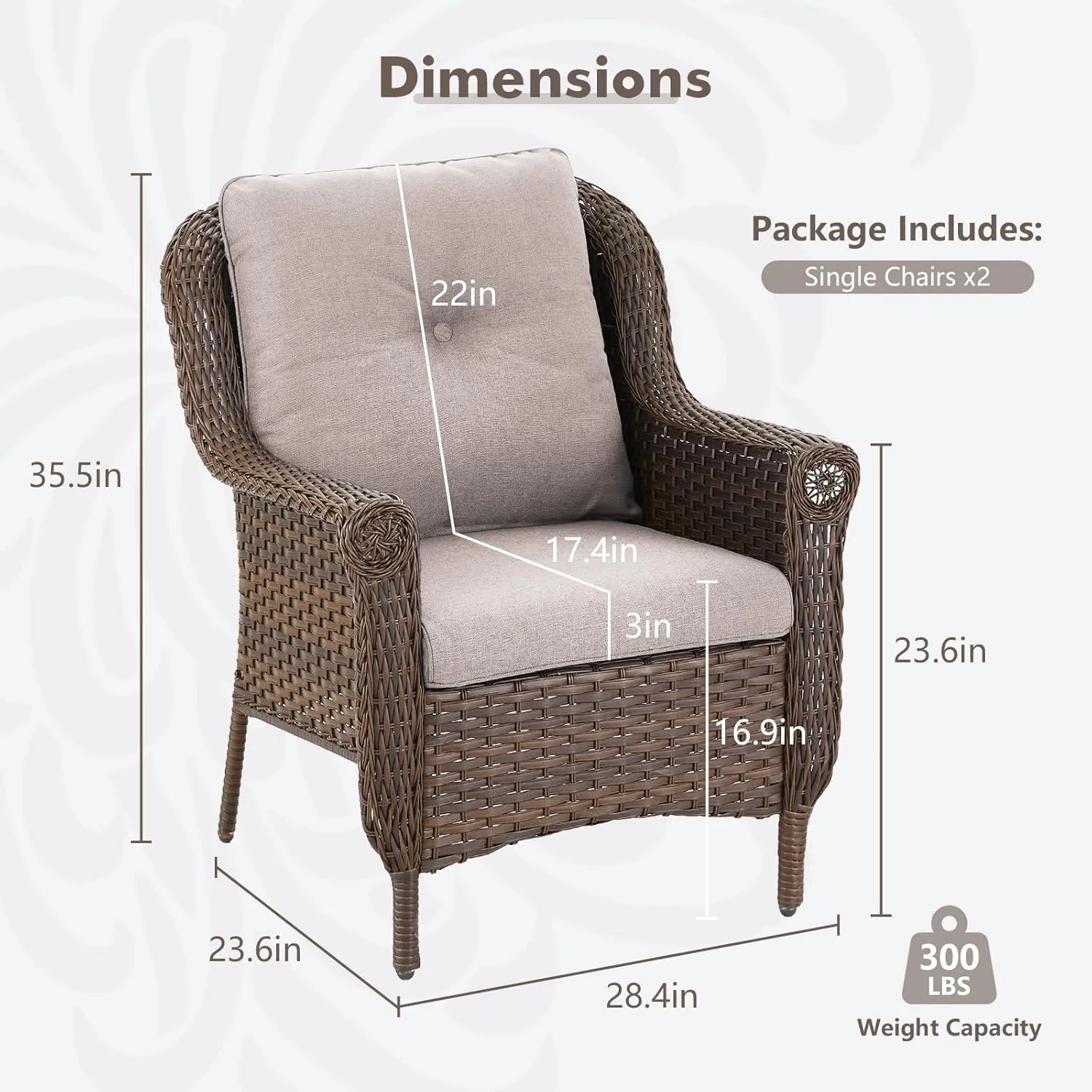 Table and Chairs Set for Outdoor Patio - 3 Piece Outside Wicker Conversation Bistro Dining Furniture Sets with Rattan Chair and Glass Top End Tables for Front Porch Balcony Yard – Brown/Beige