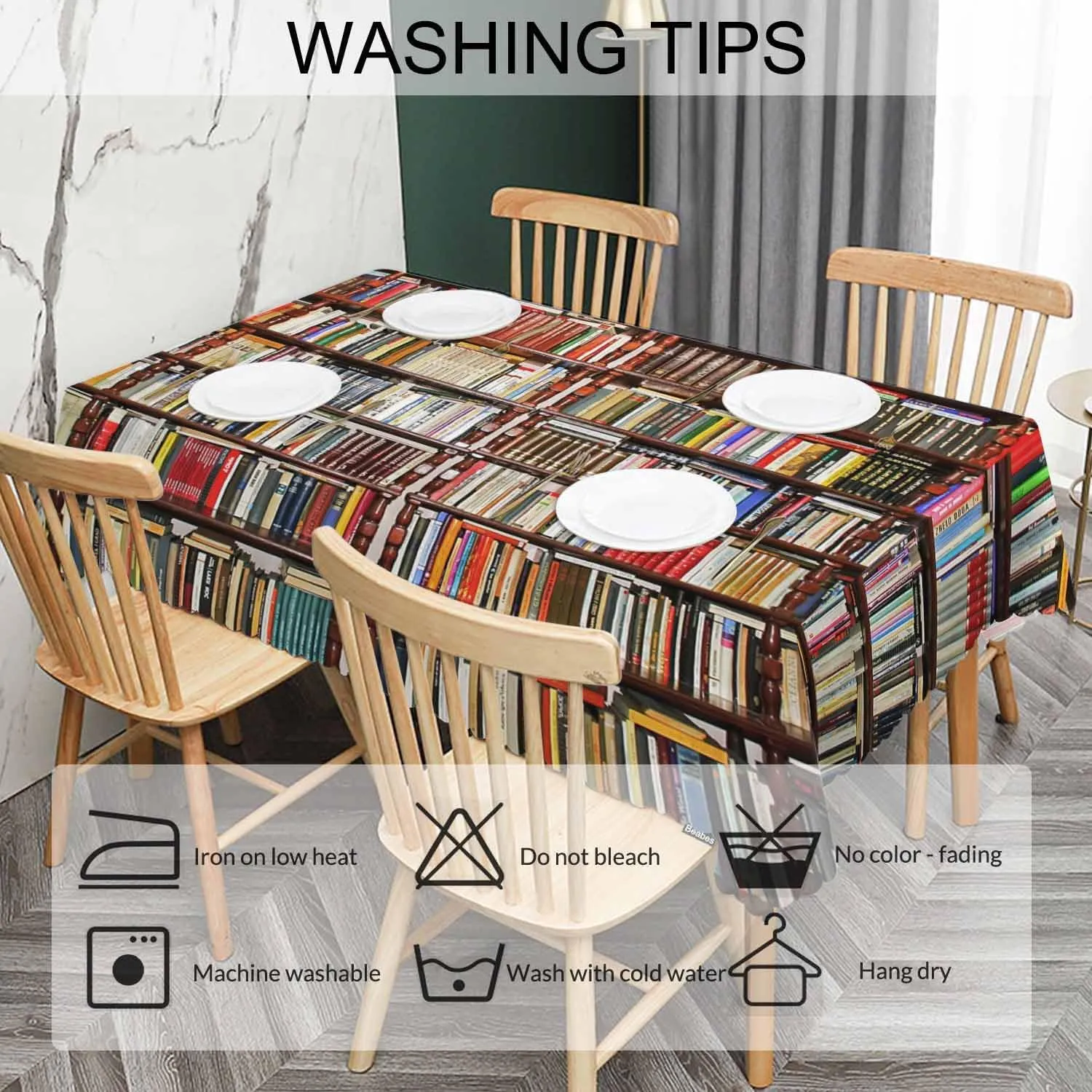 Tablecloth Bookshelf, Library Bookshelves Books Rectangular Table Cover Kitchen Table Cloth for Dining Hotel Coffee Parties Tabletop Decoration, 52x70 Inch