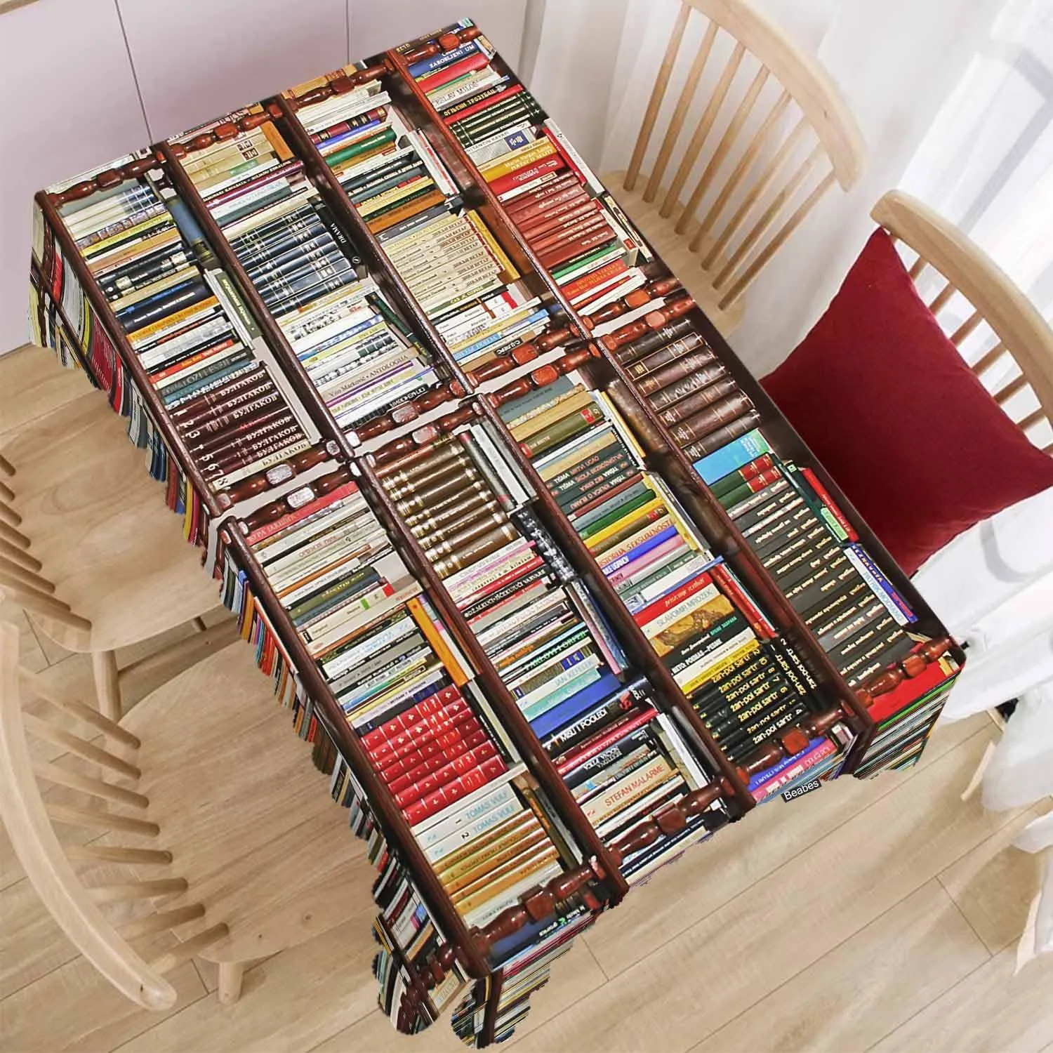 Tablecloth Bookshelf, Library Bookshelves Books Rectangular Table Cover Kitchen Table Cloth for Dining Hotel Coffee Parties Tabletop Decoration, 52x70 Inch