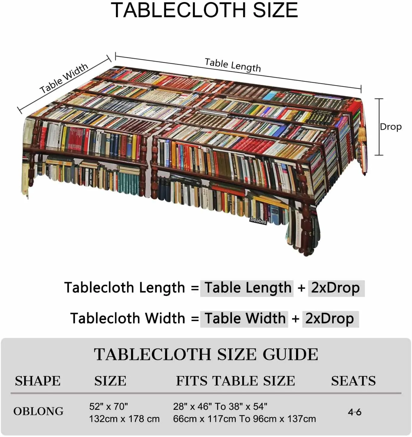 Tablecloth Bookshelf, Library Bookshelves Books Rectangular Table Cover Kitchen Table Cloth for Dining Hotel Coffee Parties Tabletop Decoration, 52x70 Inch