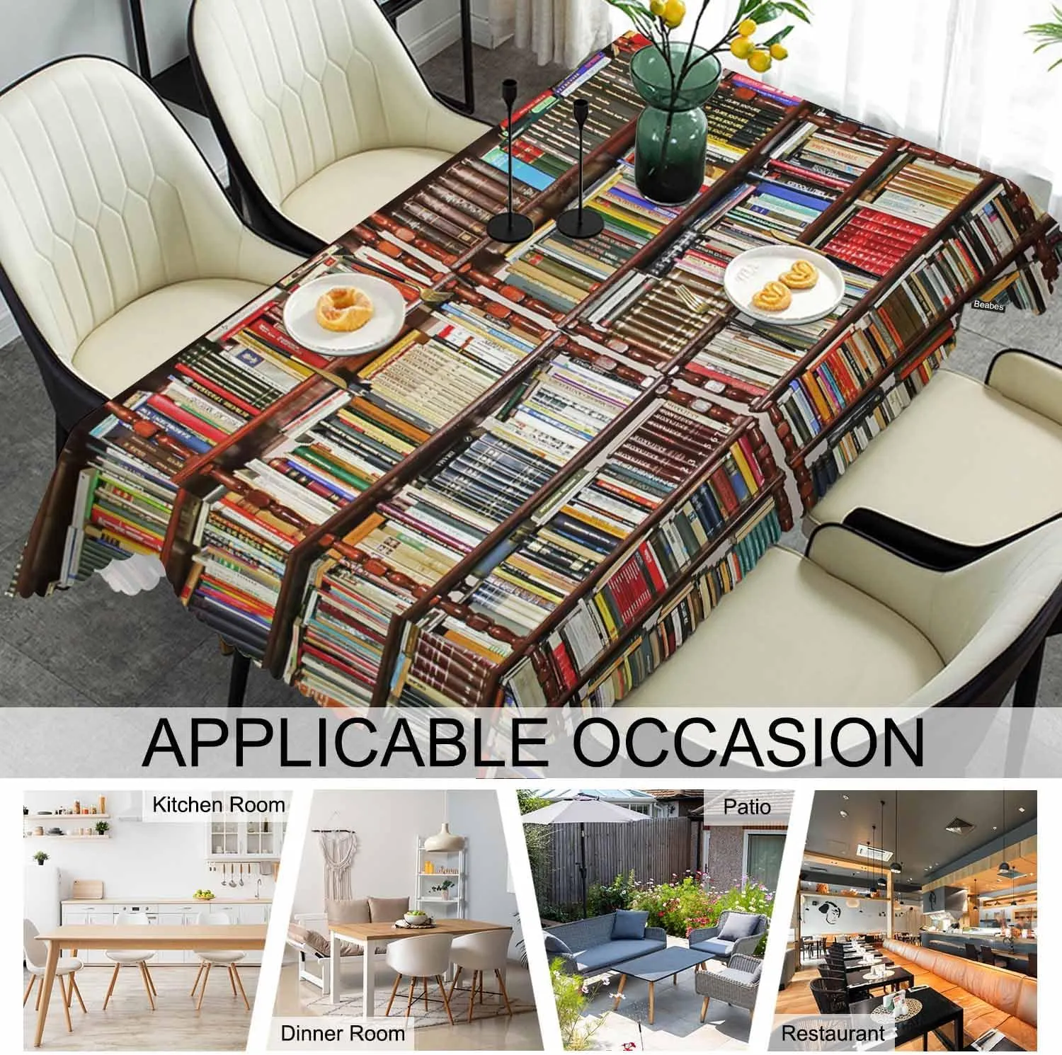 Tablecloth Bookshelf, Library Bookshelves Books Rectangular Table Cover Kitchen Table Cloth for Dining Hotel Coffee Parties Tabletop Decoration, 52x70 Inch
