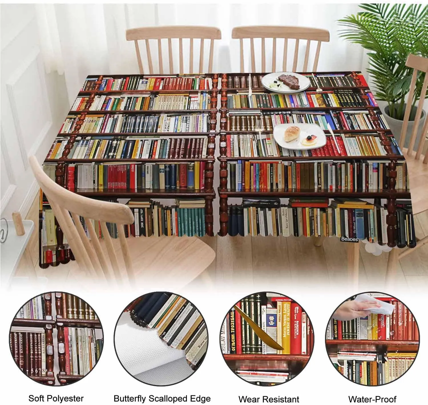 Tablecloth Bookshelf, Library Bookshelves Books Rectangular Table Cover Kitchen Table Cloth for Dining Hotel Coffee Parties Tabletop Decoration, 52x70 Inch