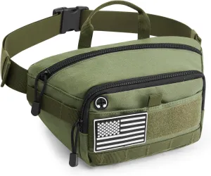 Tactical Fanny Bag with Adjustable Waist Belt, Lightweight waist Pack, Crossbody Bag for Travel/Running/Hiking (Green)