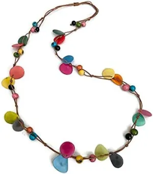 Tagua nut multi color necklace TAG695, adjustable length necklace strap. organic tagua nut jewelry