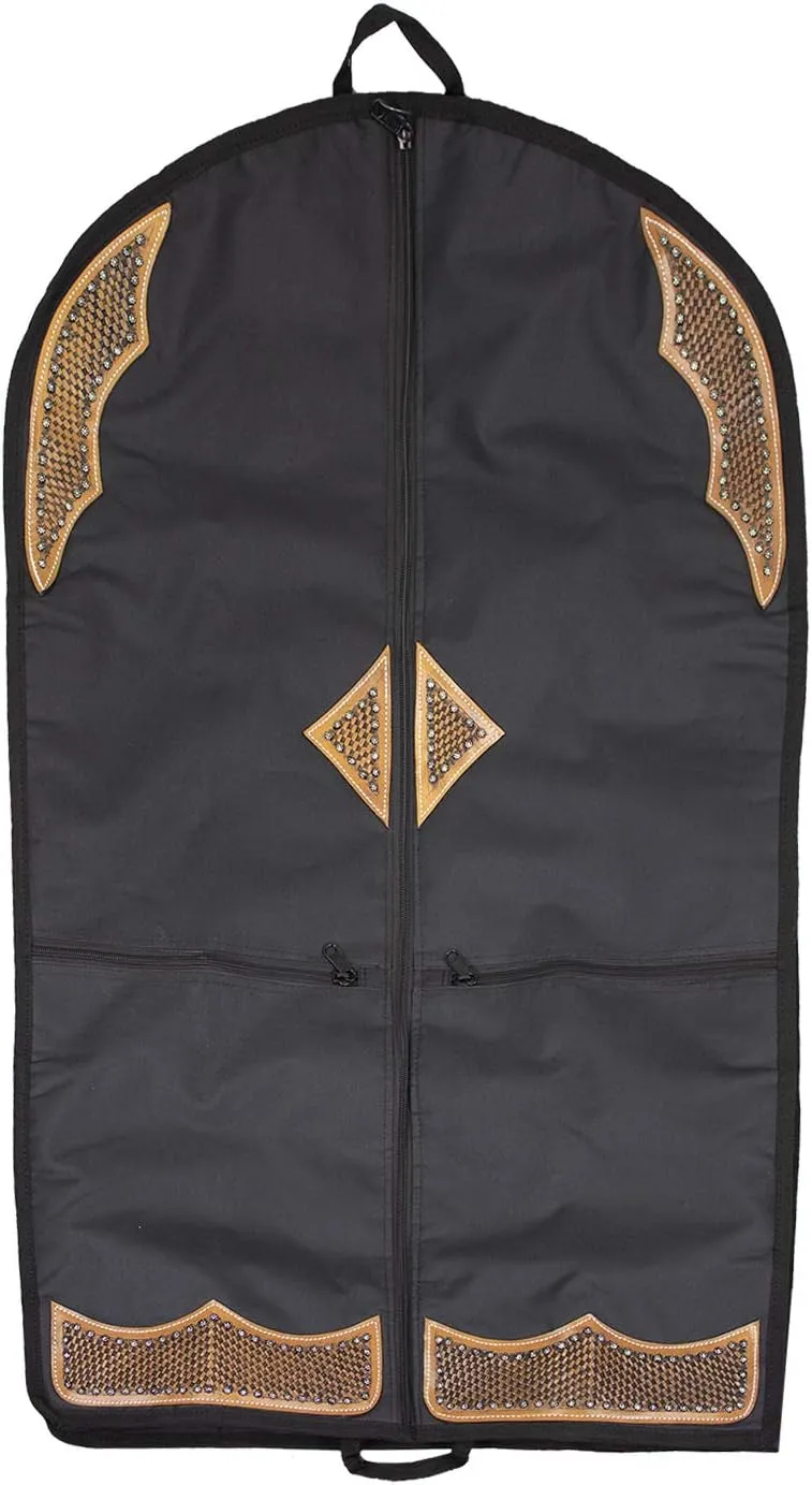 Tahoe Premium Durango Western Garment Carry and Storage Bag - Three Layer Waterproof Padded Construction - Hand Tooled Basket Weave Leather Accents