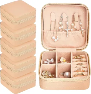 Taiyin 6 Pcs Travel Jewelry Case Organizer Bridesmaid Gift Boxes Mini Storage Organizer Box(Beige)