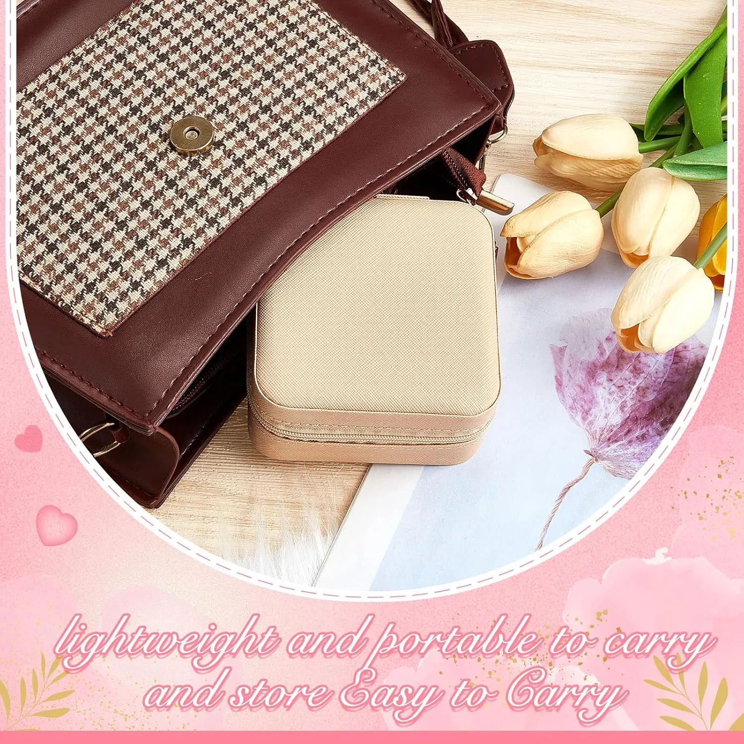 Taiyin 6 Pcs Travel Jewelry Case Organizer Bridesmaid Gift Boxes Mini Storage Organizer Box(Beige)